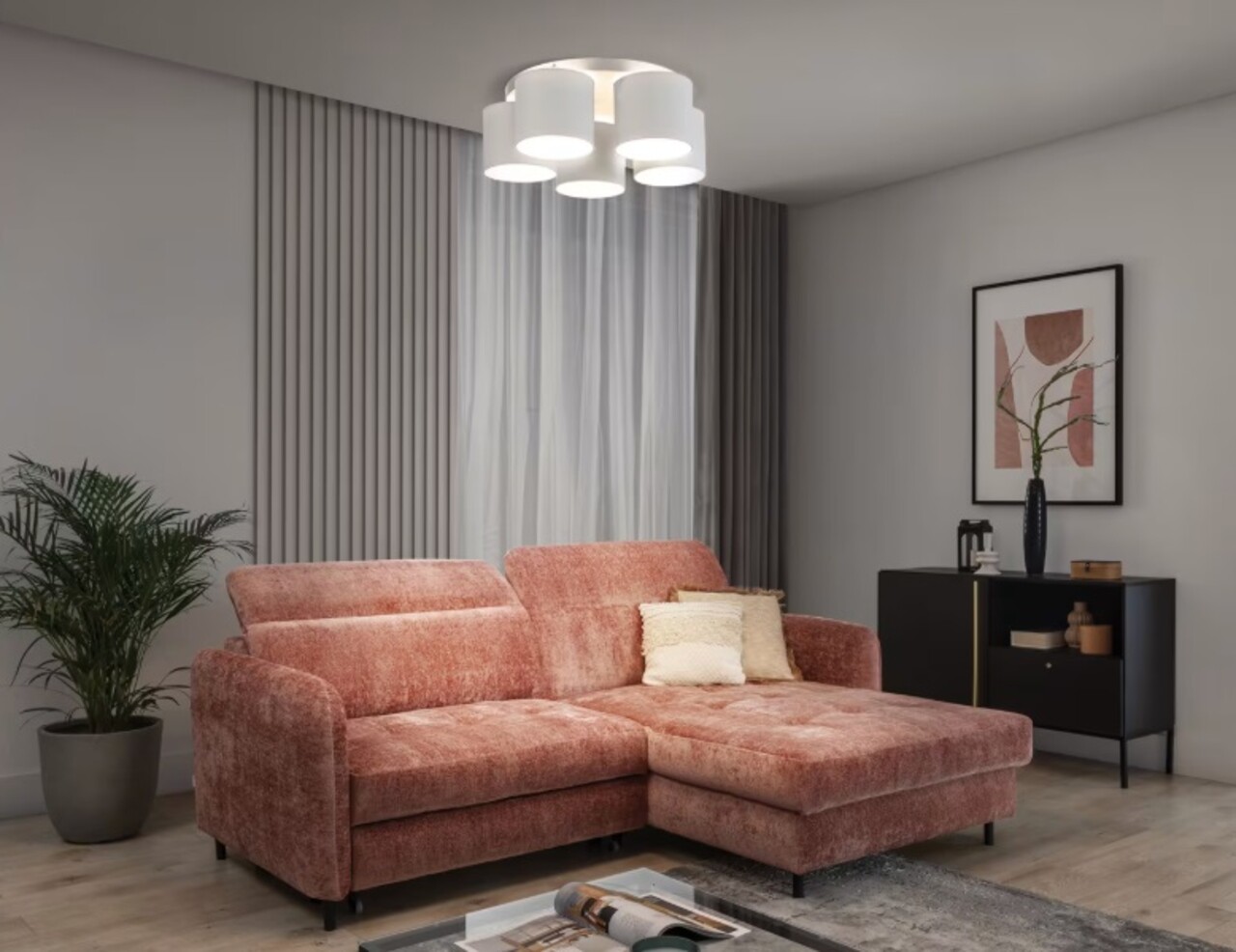 Plafoniera ELTAP, Vespillo, 58x18 cm, 5xE27, 15W, otel/PVC, alb - imagine 6
